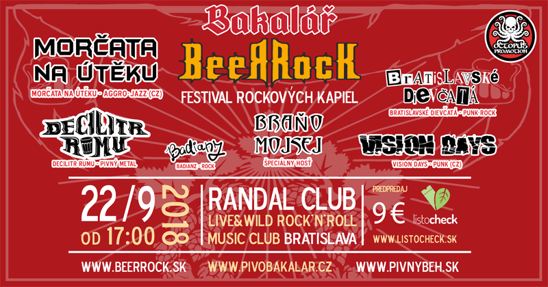 Bakalář BeerRock - koncert Morčata na útěku, Vision days, Bratislavské Dievčatá, Decilitr Rumu a Braňo Mojsej v Bratislave